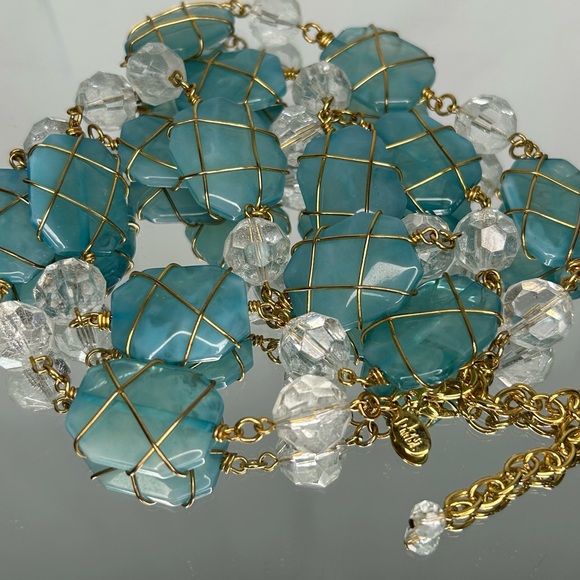 Joan Rivers Caged Resin Turquoise & Crystal Gold-Tone Necklace. - Picture 3 of 5